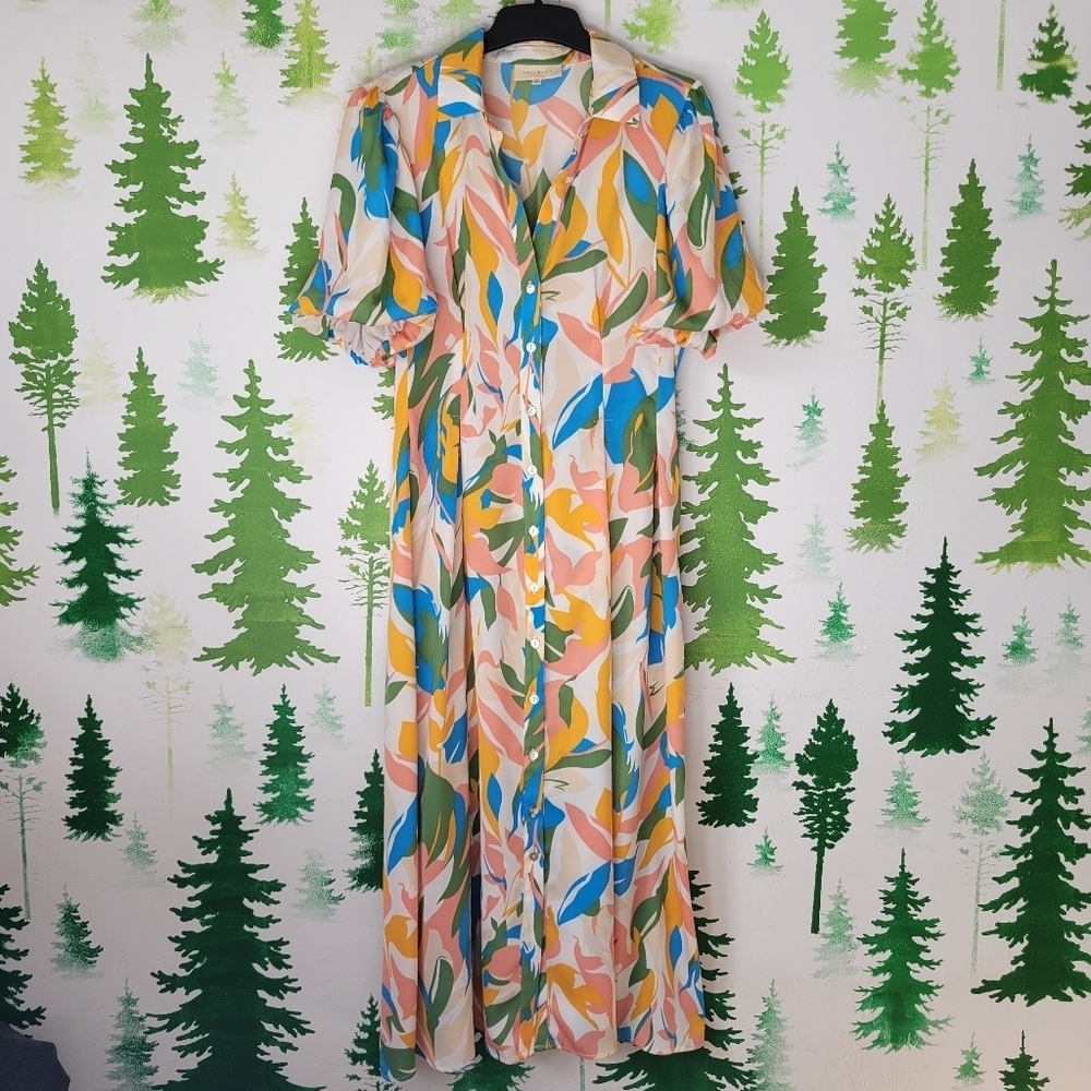 Melloday Puff Sleeve Satin Shirtdress.
